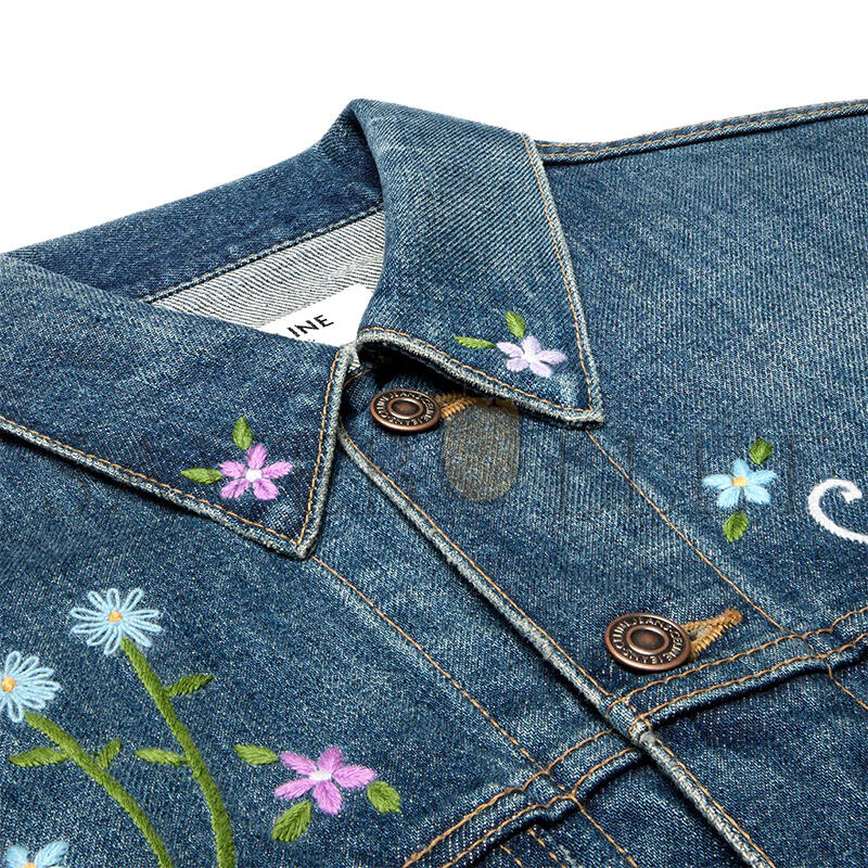 CELINE EMBROIDERED TRUCKER JACKET IN DARK UNION WASH DENIM RV0QQ930F.07DU